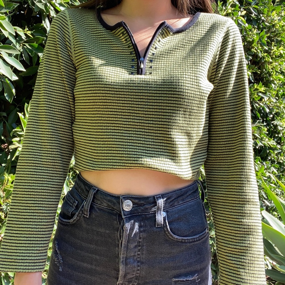 Vintage Green and Black Striped Shirt